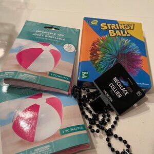 Beach Balls (2) Whistle Necklace Stringy Balls Party Favors (NEW) Mixed Lot!